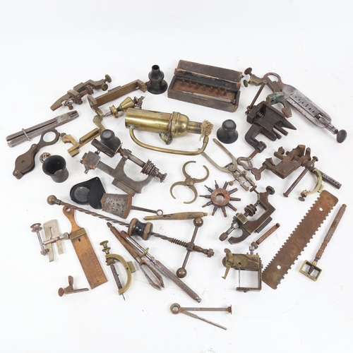 68 - Various Vintage watchmaking tools, including desk-mounted anvil (boxful)