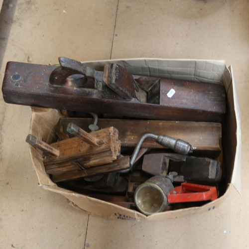 70 - Various Antique woodworking tools, including smoothing planes, moulding planes, brace drill etc (box... 