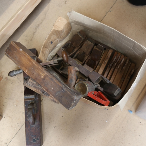 70 - Various Antique woodworking tools, including smoothing planes, moulding planes, brace drill etc (box... 