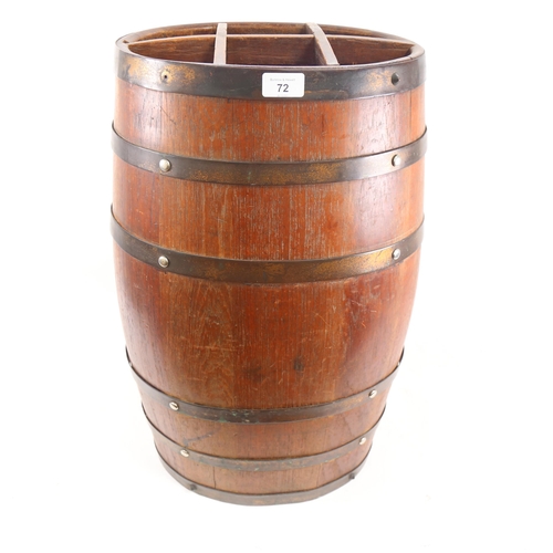 72 - A coopered oak barrel stick stand, with removeable 6-section insert, height 61cm