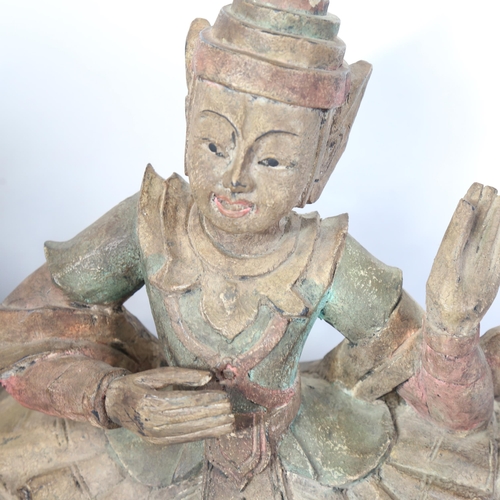 190 - A pair of Thai painted and gilded plaster dancing figures, height 47cm