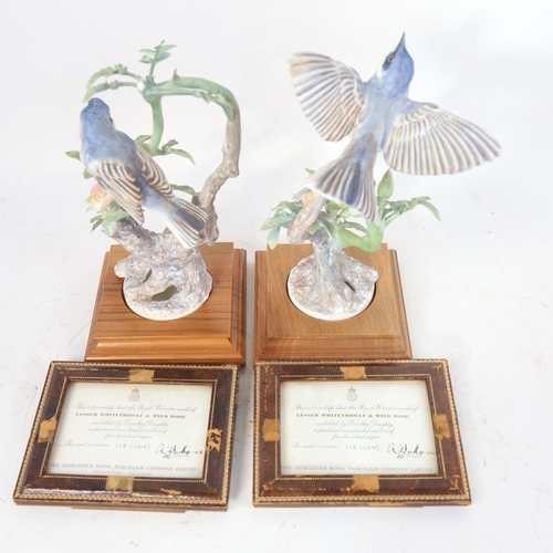 193 - 2 Royal Worcester Lesser White Throat and Wild Rose bird figures, modelled by Dorothy Doughty, limit... 