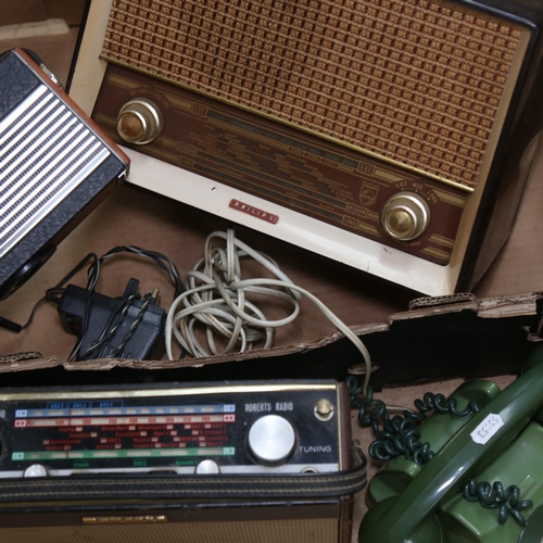 284 - Vintage Roberts radios, Philips valve radio, Vintage green dial telephone etc