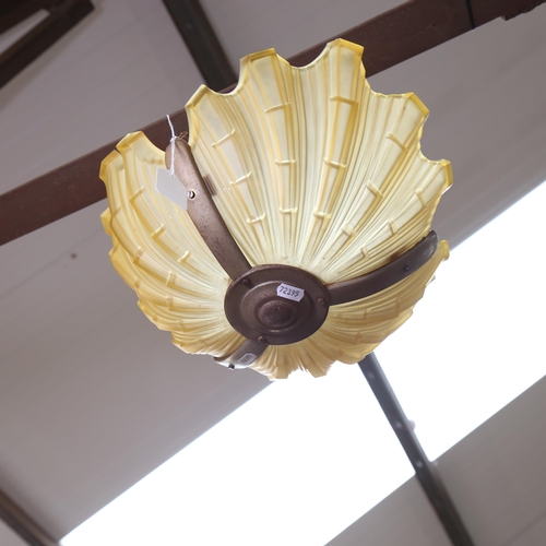 296 - A French Art Deco moulded amber glass ceiling light shade, diameter approx 40cm