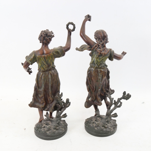 302 - A pair of Vintage spelter sculptures, 2 seasons, signed, height 36cm