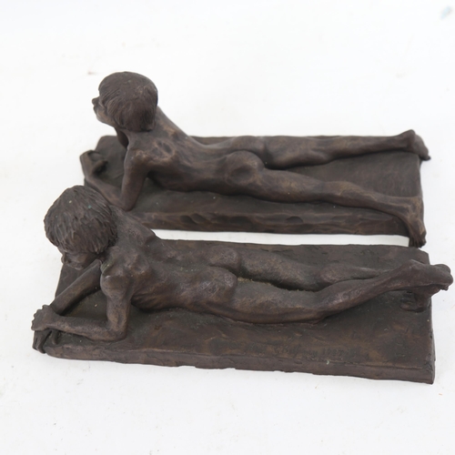 308 - After Neil Godfrey, a pair of bronzed resin sculptures, signed and dated 1987, length 26cm