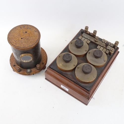 331 - A Eureka wire gauge on mahogany stand, and an Ayrton Mather Galvanometer, height 17cm