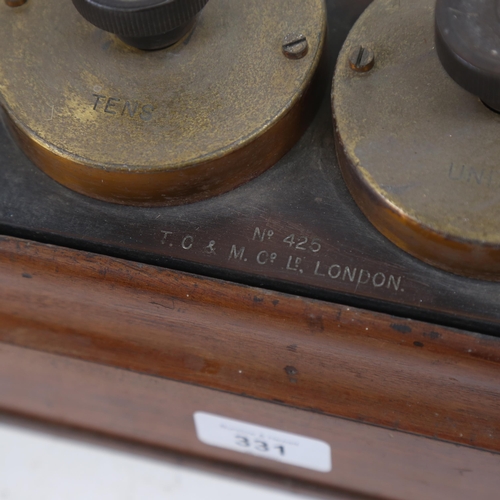 331 - A Eureka wire gauge on mahogany stand, and an Ayrton Mather Galvanometer, height 17cm