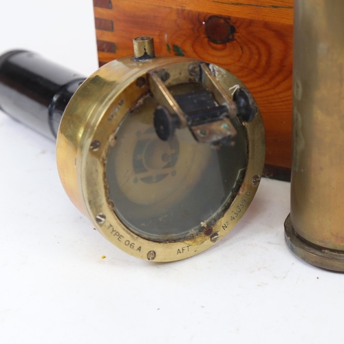 346 - NAVAL INTEREST - an Air Ministry brass-mounted compass type 06.A, pine-cased, 2 brass shell cases, a... 