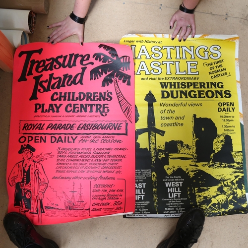 369 - Vintage unframed posters of local interest, including Eastbourne and Hastings