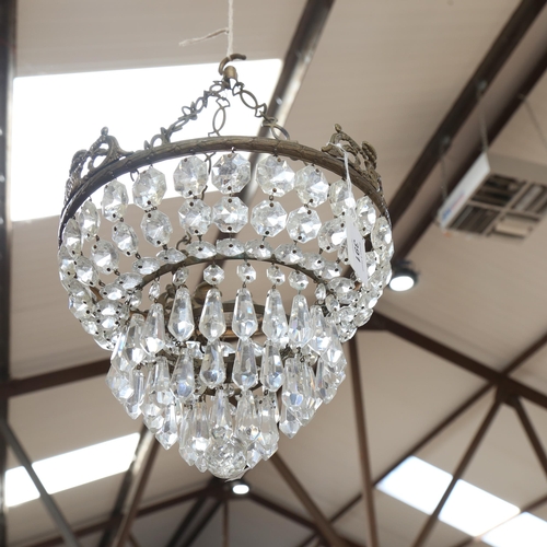 391 - A pair of Vintage cut-glass chandeliers, with ornate metal mounts, diameter 24cm