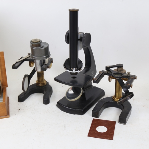 415 - A Beck student's microscope, 2 other Vintage cased microscopes, various slides and accessories