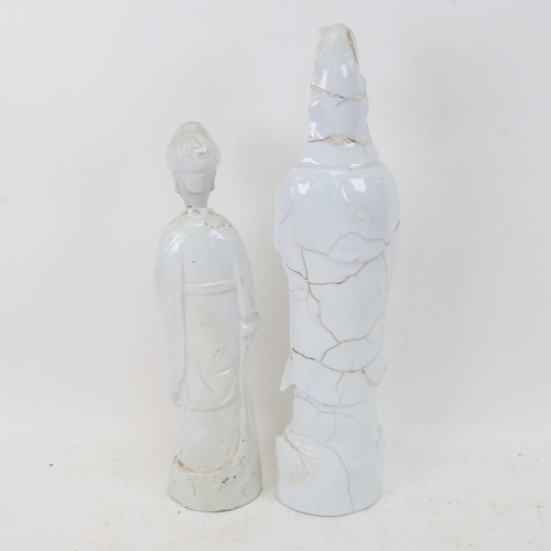 418 - 2 Chinese blanc de chine figures, tallest 45cm, both A/F