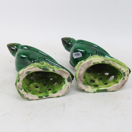 420 - A pair of Chinese pottery green parrots, height 18.5cm