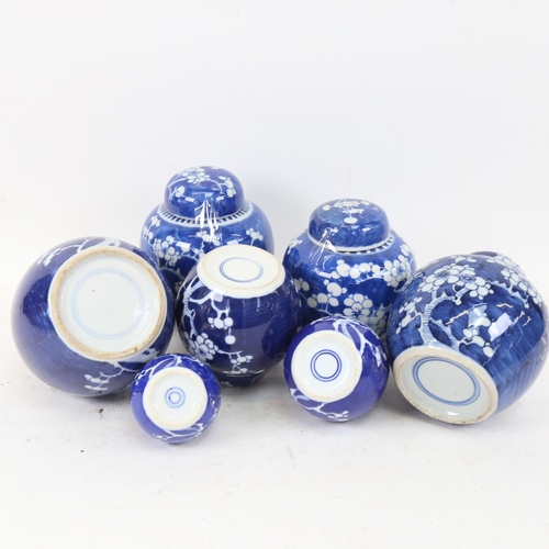 422 - 7 Chinese blue and white ginger jars, with prunus decoration, tallest 16cm