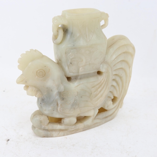 431 - A large Chinese carved jadeite rooster hu form jar, height 20cm