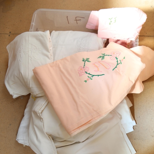 446 - Various Vintage bed linen with embroidered monograms