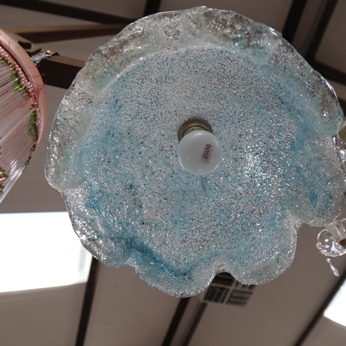 479 - 1920s style glass shade with glass tassels, diameter 24cm,and a frosted blue glass ceiling light sha... 