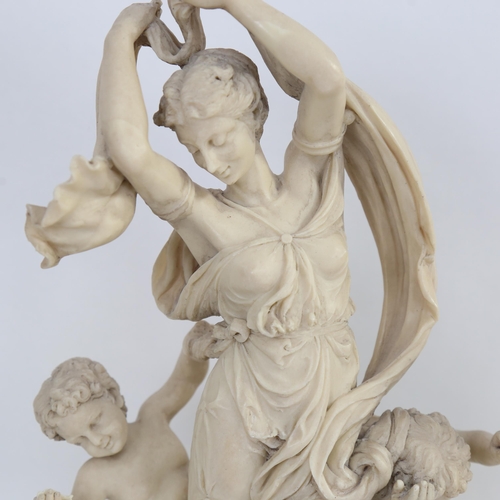 524 - A composition group of Classical figure and 2 cherubs, 43cm, and a similar seated figure