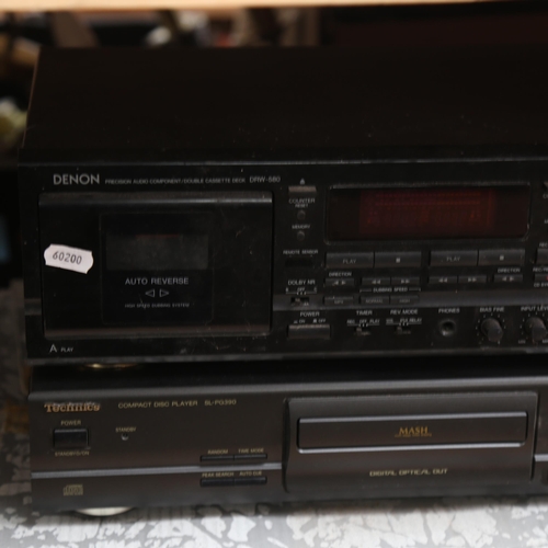 262 - Vintage stacking Hi-Fi, comprising Denon double-cassette deck DRW-580, and Technics compact disc pla... 