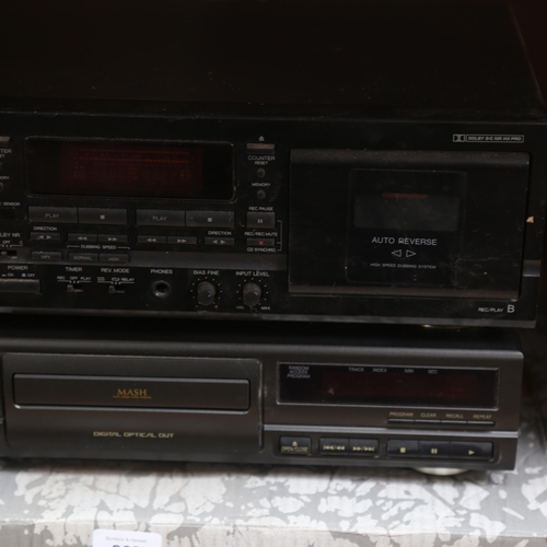 262 - Vintage stacking Hi-Fi, comprising Denon double-cassette deck DRW-580, and Technics compact disc pla... 