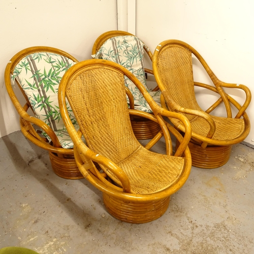 2500 - A set of 4 Japanese bamboo swivel conservatory chairs, with loose cushions