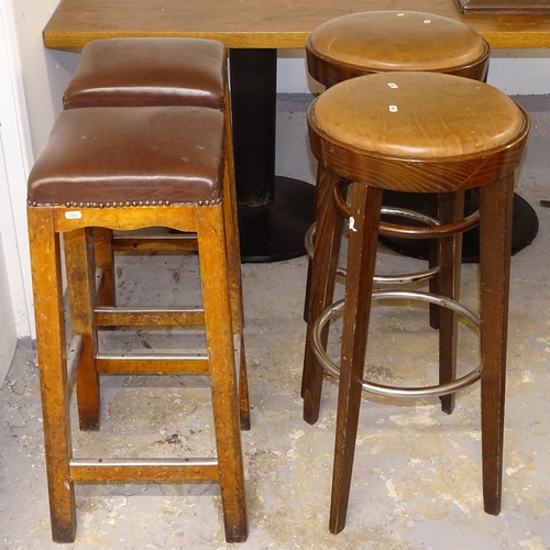 2501 - 2 pairs of leather-seated bar stools, H77cm