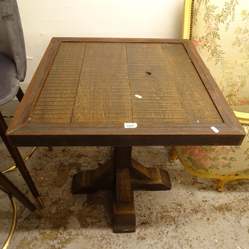 2506 - An oak and iron-framed square pub table