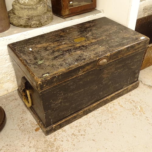 2720 - A Victorian stained pine tool box, W93cm, H50cm, D51cm