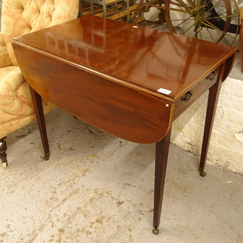 2726 - A 19th century mahogany and satinwood-banded Pembroke table, with end frieze drawer and square taper... 