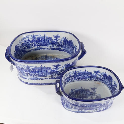 578 - A reproduction blue and white transfer printed foot bath, and a smaller matching bowl