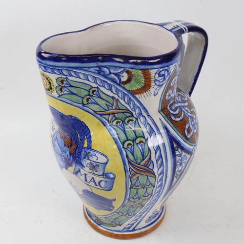 592 - A large Italian polychrome Maiolica pottery wash jug, with QM monogram, signed Minardi, Faenza, heig... 