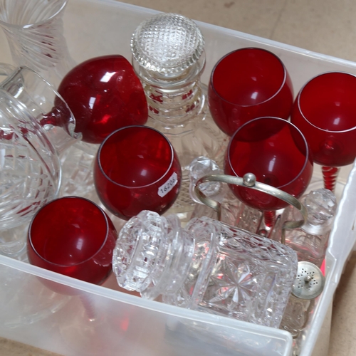 601 - Ruby glass goblets, glass decanter etc