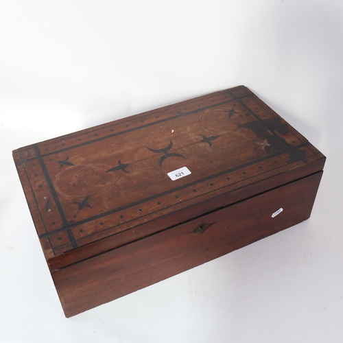 621 - 19th century inlaid writing slope, with fitted interior, carrying handles, and drawers under, width ... 