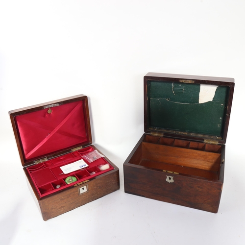 625 - A Victorian mahogany box, and a workbox with tray-fitted interior and contents, width 27.5cm