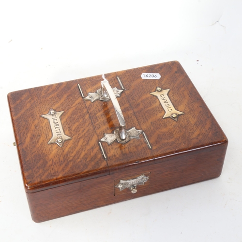 635 - An oak smoker's box, with silver plated mounts, and lights drawer, width 23.5cm