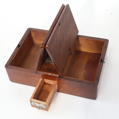 635 - An oak smoker's box, with silver plated mounts, and lights drawer, width 23.5cm