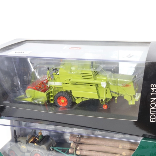 640 - 3 boxed Schuco miniature models, including a tractor and trailer