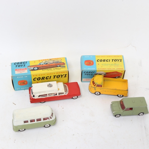 664 - 2 boxed Corgi toys, and a Corgi minivan and Volkswagen caravanette