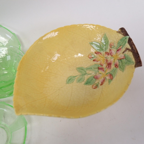 696 - Carlton Ware bowl, and an Art Deco moulded uranium glass fruit set