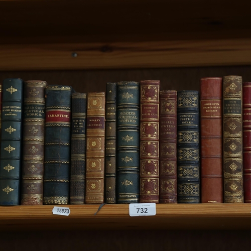 732 - A shelf of leather-bound hardback books, including Smith Brambletye House, Oliver Goldsmith, Jack's ... 