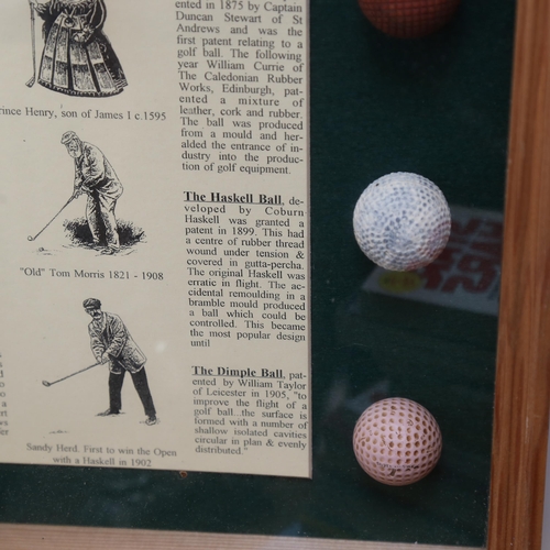 748 - A cased History Of The Golf Ball Display, from the wooden ball to the dimple ball