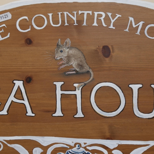 749 - A handmade Country Mouse teahouse wall-hanging coat hook sign, width 82cm