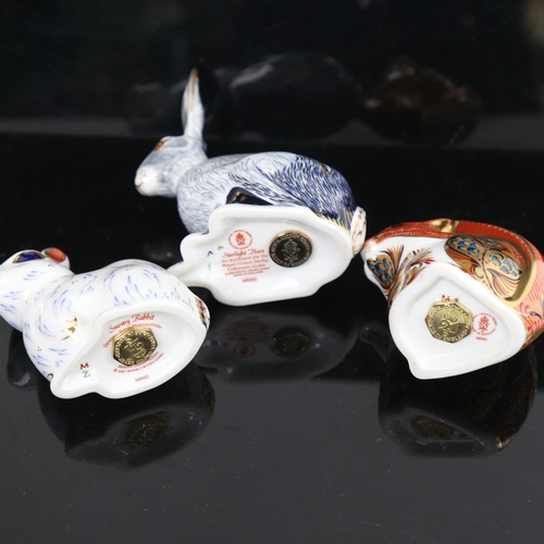 786 - 3 Royal Crown Derby porcelain animal figures, including Red squirrel with gold button, and Starlight... 