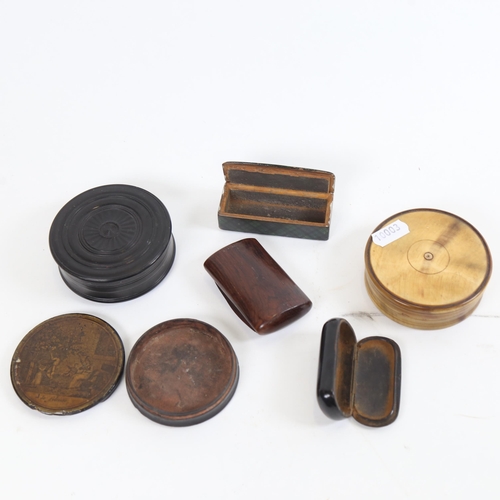 789 - 6 snuffboxes, including Tartanware example, horn example etc