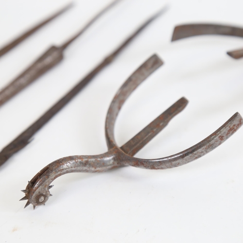 803 - A pair of Antique military spurs, stamped Kerby, 2 Ethnic arrowheads, and an early arrowhead