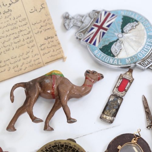 805 - Various collectables, including 1944 Arabic newspaper, pair of opera glasses, Meerschaum stag pipe e... 