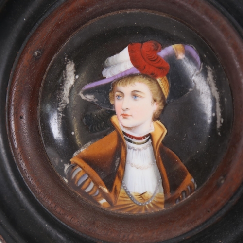 809 - A miniature hand painted porcelain panel, depicting head and shoulders portrait of lady, framed, ove... 