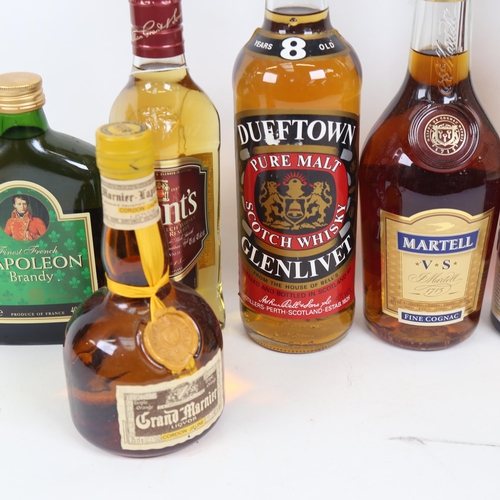 826 - Various spirits, including Dufftown Scotch Whisky, Courvoisier etc (7)