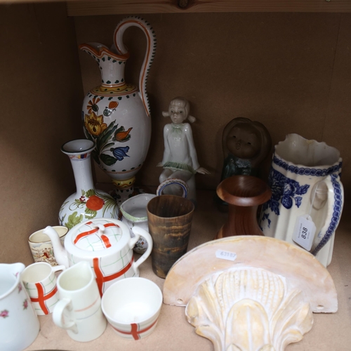 838 - Wedgwood Avon pattern blue and white jug, T F & S Limited England 3-piece tea set, horn beaker etc